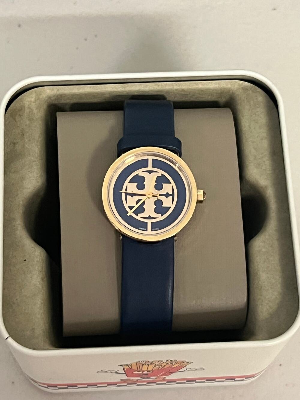 Tory Burch TRB4003 Reva Navy Leather Strap 28mm Swiss Watch